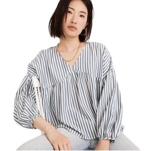Madewell Striped V-Neck Peplum Long Sleeve Blouse Top Women's Size‎ Small